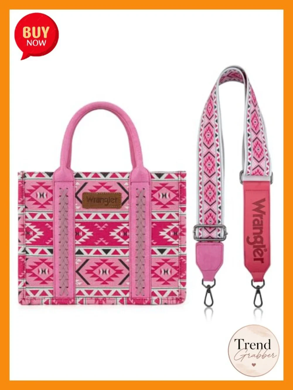 Canvas Cotton Tote Bag with Aztec Print, Guitar Strap, Zip Pockets
